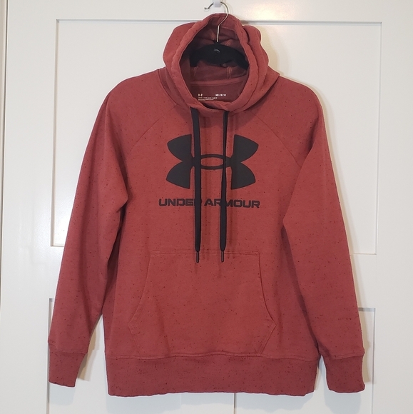 Under Armour Other - Under Armour Loose Logo Hoodie Cinnamon & Black Specs Kangaroo Pocket Sz Medium